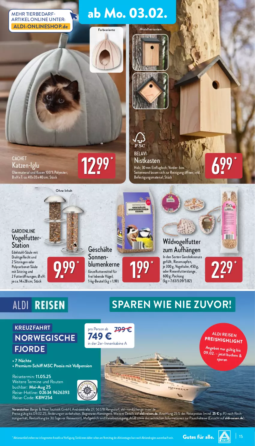 Aktueller Prospekt Aldi Nord - Von Montag - von 03.02 bis 08.02.2025 - strona 15 - produkty: aldi, angebot, beutel, blume, blumen, Bona, buch, dell, Draht, edelstahl, eis, gin, Holz, kissen, kokos, kokosnuss, Mode, nuss, Reinigung, reis, Ria, ring, rwe, Schal, senf, sonnenblume, sonnenblumen, Sonnenblumenkerne, Ti, tierbedarf, Vogelfutter, Wild, ZTE