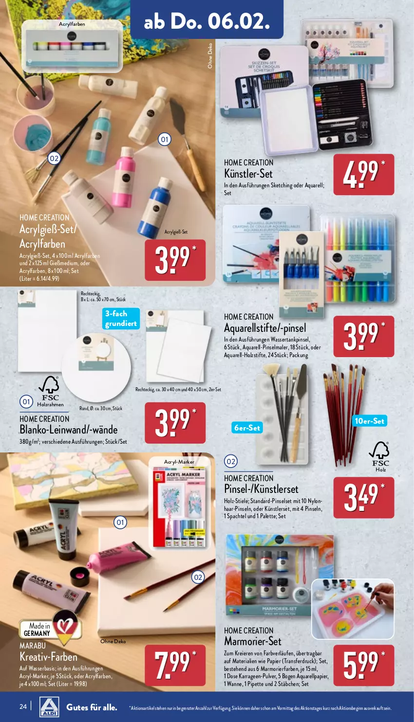 Aktueller Prospekt Aldi Nord - Von Montag - von 03.02 bis 08.02.2025 - strona 24 - produkty: aqua, eier, Germ, gin, Holz, LG, Palette, papier, Pinsel, Pinselset, rel, Ria, spachtel, stifte, Ti, Wanne, wasser, wassertank, ZTE