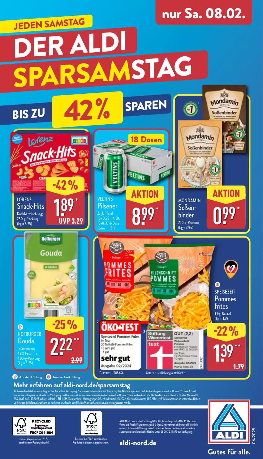 Aktueller Prospekt Aldi Nord - Von Montag - von 03.02 bis 08.02.2025 - strona 36 - produkty: aldi, aus der tiefkühlung, auto, beutel, burger, eis, elle, erde, gin, gouda, lorenz, magazin, mondamin, papier, pils, pilsener, pommes, Pommes Frites, snack, Soße, telefon, Ti, veltins, veltins pilsener, ZTE