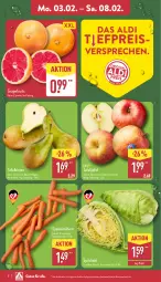 Gazetka promocyjna Aldi Nord - Von Montag - Gazetka - ważna od 08.02 do 08.02.2025 - strona 2 - produkty: aldi, beutel, Birnen, eis, grapefruit, LG, möhren, reis, Schal, Schale, speisemöhren, spitzkohl, tafeläpfel, tafelbirnen, Ti, ZTE
