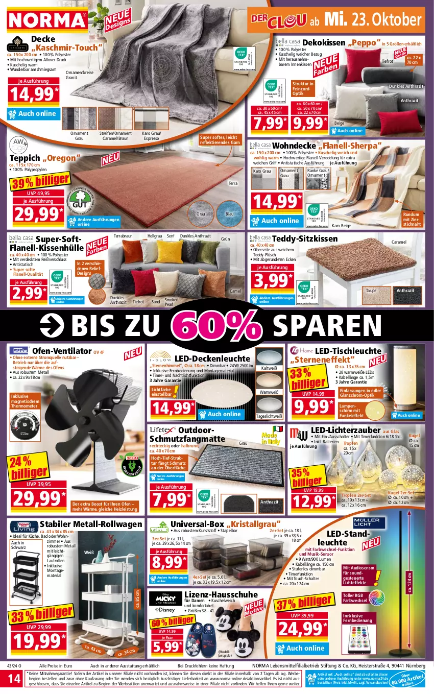 Aktueller Prospekt Norma - Norma - von 21.10 bis 28.10.2024 - strona 14 - produkty: Bad, batterie, batterien, Bebe, braun, caramel, decke, deckenleuchte, dekokissen, dell, eis, elle, erde, espresso, fernbedienung, gin, Hausschuhe, kissen, kissenhülle, küche, Kugel, Kuschelweich, Lampe, Lampenschirm, lebensmittel, led-deckenleuchte, led-licht, led-tischleuchte, leds, Leuchte, LG, Mode, Nachtlicht, ndk, Ofen, Plüsch, reifen, reis, rel, Ria, Schal, schmutzfangmatte, schuhe, senf, sitzkissen, Spiele, teppich, thermometer, Ti, Tiere, timer, tisch, tischleuchte, ventilator