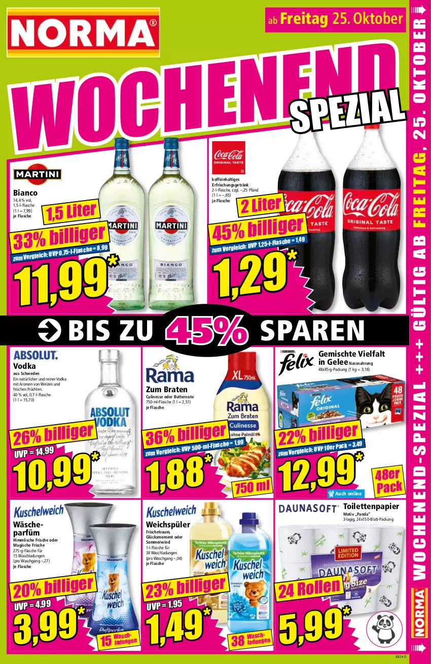 Aktueller Prospekt Norma - Norma - von 21.10 bis 28.10.2024 - strona 15 - produkty: braten, butter, culinesse, erfrischungsgetränk, flasche, früchte, früchten, gelee, getränk, Nassnahrung, papier, Ti, toilettenpapier, vodka, wäscheparfüm, weichspüler