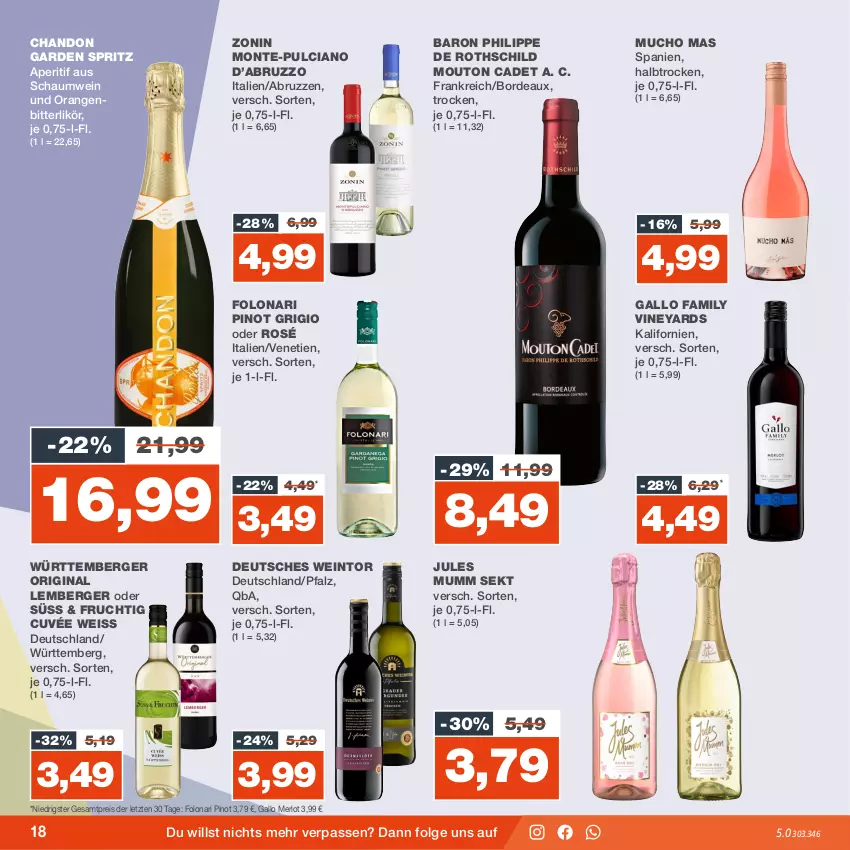 Aktueller Prospekt Real - von 04.09 bis 09.09.2023 - strona 18 - produkty: aperitif, Berger, cuvée, eis, frucht, gallo, gallo family, gin, jules mumm, LG, likör, merl, merlot, monte, mumm, orange, orangen, Pinot, pinot grigio, reis, sekt, Ti, wein, zonin, ZTE