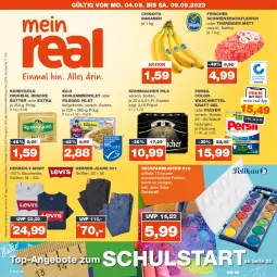 Gazetka promocyjna Real - Gazetka - ważna od 09.09 do 09.09.2023 - strona 1 - produkty: angebot, angebote, banane, bananen, Bau, baumwolle, butter, chiquita, colorwaschmittel, deckfarbkasten, eis, filegro, filet, fleisch, gin, hackfleisch, herren-jeans, herren-t-shirt, iglo, irische butter, jeans, kerrygold, kraft, krombache, krombacher, krombacher pils, Mett, persil, pils, reis, ring, schlemmerfilet, schwein, schweine, Schweinehackfleisch, shirt, T-Shirt, Ti, top-angebot, waschmittel, wein, weine, wolle, ZTE