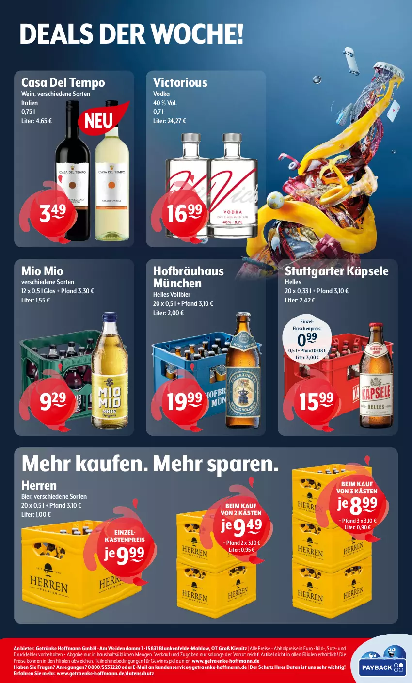 Aktueller Prospekt Getraenke Hoffmann - Prospekte - von 23.09 bis 28.09.2024 - strona 8 - produkty: abholpreise, bier, eis, elle, flasche, getränk, getränke, gewinnspiel, Mio Mio, reis, Spiele, Tempo, Ti, vodka, wein