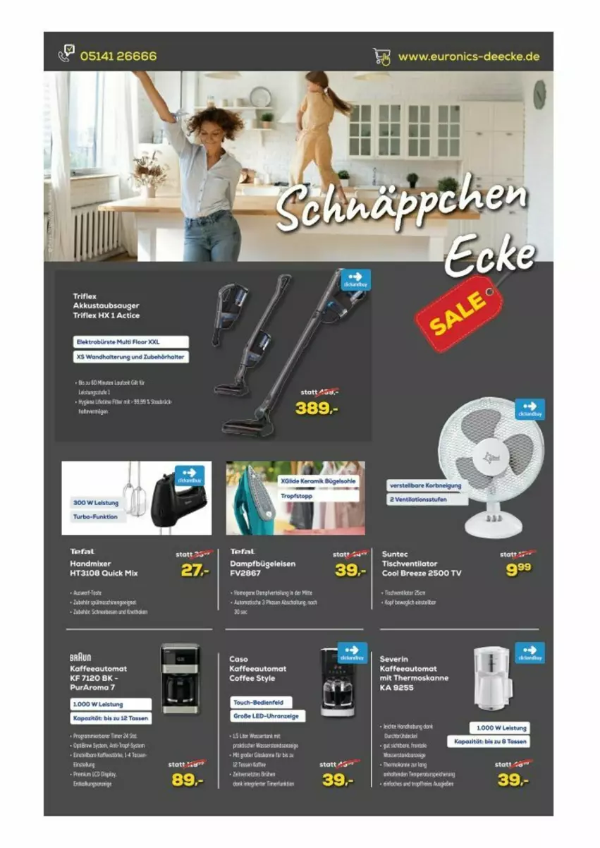 Aktueller Prospekt Euronics - Prospekte - von 12.07 bis 18.07.2023 - strona 2 - produkty: akku, auto, bier, bree, bügel, Bügeleisen, dampfbügeleisen, eis, Elektro, handmixer, kaffee, kaffeeautomat, Mixer, severin, staubsauger, tasse, tee, Ti, tisch, tischventilator, uhr, ventilator, wandhalterung, wasa