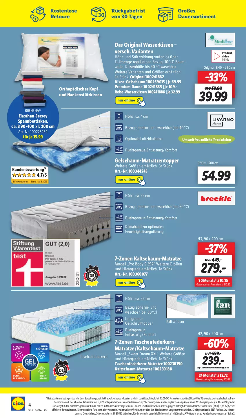 Aktueller Prospekt Lidl - Aktionsprospekt - von 17.04 bis 22.04.2023 - strona 50 - produkty: auer, Bau, baumwolle, bett, body, dell, deo, eis, elle, erde, federkern, federkernmatratze, gin, jersey spannbettlaken, kaltschaum-matratze, kernmatratze, kissen, kissenhülle, mab, matratze, matratzen, Matratzentopper, Mode, nackenstützkissen, ndk, reis, Ria, spannbettlaken, Tasche, taschen, taschenfederkern-matratze, taschenfederkernmatratze, Ti, topper, wasser, wolle