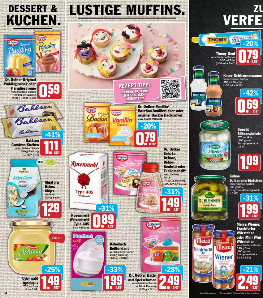 Aktueller Prospekt Aez - Prospekte - von 21.02 bis 26.02.2022 - strona 12 - produkty: apfel, apfelmus, bahlsen, beutel, bourbon, chips, comtess, comtess kuchen, creme, dessert, Dr. Oetker, eis, elle, flasche, frankfurter, gin, knorr, kokos, kuchen, Kühne, Lusti, mehl, meica, Muffin, muffins, natur, natura, odenwald, pudding, reis, rosen, Rosenmehl, sauce, schlemmersauce, schlemmertöpfchen, schoko, senf, Silberzwiebel, specht, teller, thomy, Ti, Töpfchen, type 405, vanille, weizenmehl, wiener, würstchen, zucker, zwiebel, zwiebeln