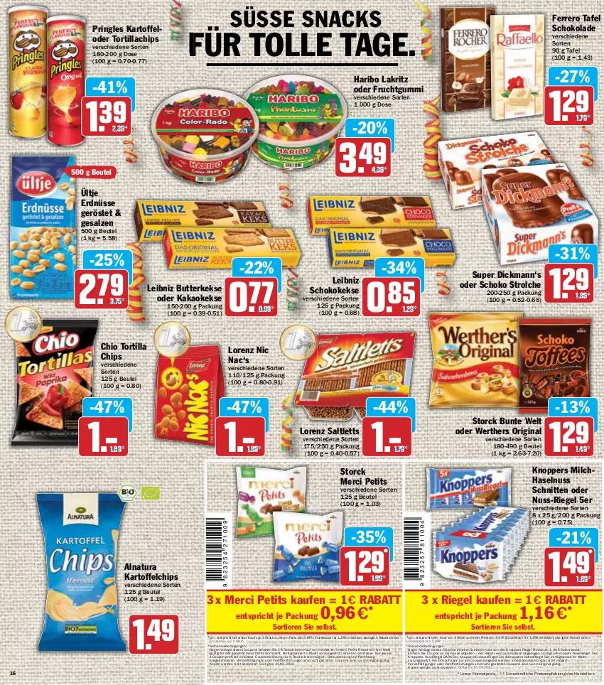 Aktueller Prospekt Aez - Prospekte - von 21.02 bis 26.02.2022 - strona 16 - produkty: auto, beutel, butter, butterkeks, chips, coupon, coupons, eis, elle, erde, erdnuss, erdnüsse, ferrero, frucht, fruchtgummi, gin, haribo, haselnuss, kakao, kartoffel, kartoffelchips, keks, kekse, knoppers, kokos, Lakritz, leibniz, lorenz, merci, milch, natur, natura, nuss, nussriegel, pringles, reis, riegel, ring, saltletts, salz, schnitten, schoko, schokolade, snack, snacks, sofortrabatt, storck, teller, Ti, Tiere, tisch, tortilla, Tortilla Chips, ültje, ültje erdnüsse