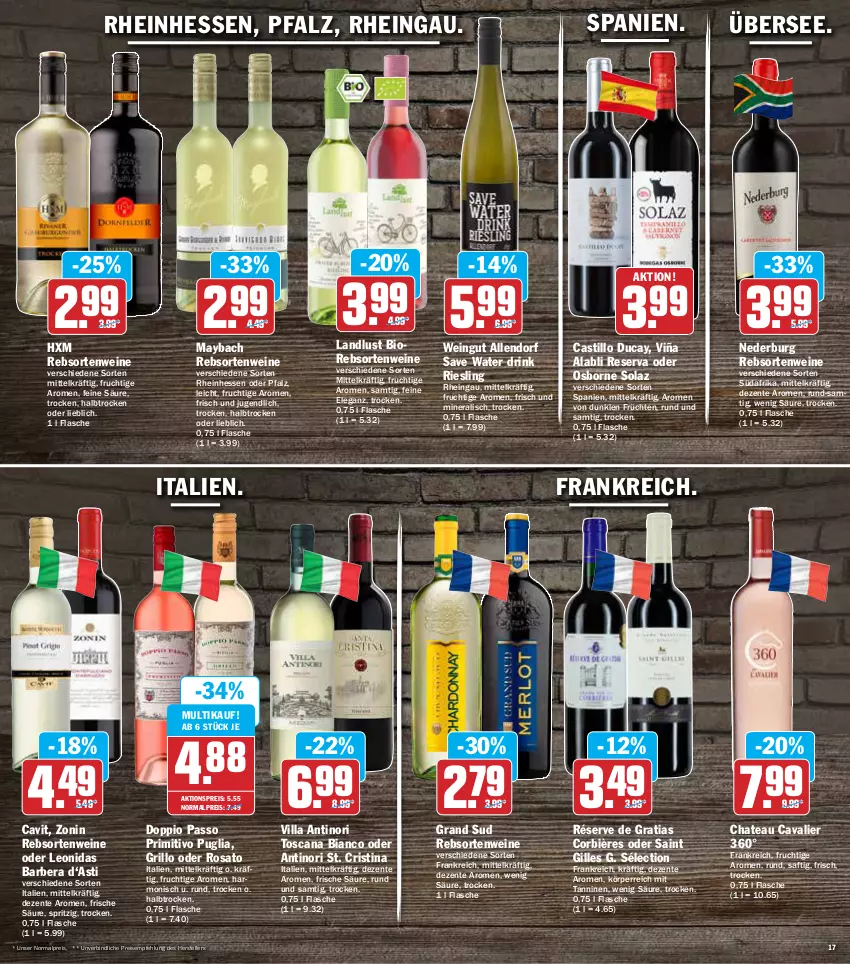 Aktueller Prospekt Aez - Prospekte - von 21.02 bis 26.02.2022 - strona 17 - produkty: aktionspreis, asti, bio, Cava, chateau, doppio passo, drink, eis, elle, ente, flasche, frucht, früchte, früchten, grand sud, grill, grillo, maybach, nederburg, olaz, osborne, passo, primitivo, rebsortenweine, reis, riesling, rosato, saft, teller, Ti, wein, weine, zonin