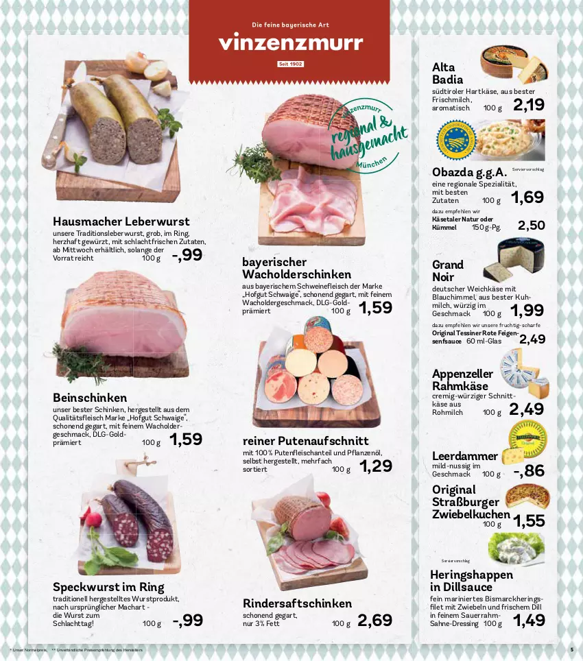 Aktueller Prospekt Aez - Prospekte - von 21.02 bis 26.02.2022 - strona 5 - produkty: appenzeller, auer, aufschnitt, Bad, bismarck, burger, deutscher weichkäse, dressing, eis, elle, Feigen, frucht, gewürz, gin, hartkäse, Hausmacher, hering, Herings, Heringshappen, hofgut, Käse, kuchen, leberwurst, leerdammer, LG, mac, milch, mit zwiebeln, natur, nuss, obazda, pute, reis, rind, rinder, ring, saft, saftschinken, sahne, sauce, Sauerrahm, schinken, schnittkäse, schwein, schweine, senf, Speck, Spezi, südtiroler, teller, Ti, tisch, weichkäse, wein, weine, wurst, zwiebel, zwiebeln