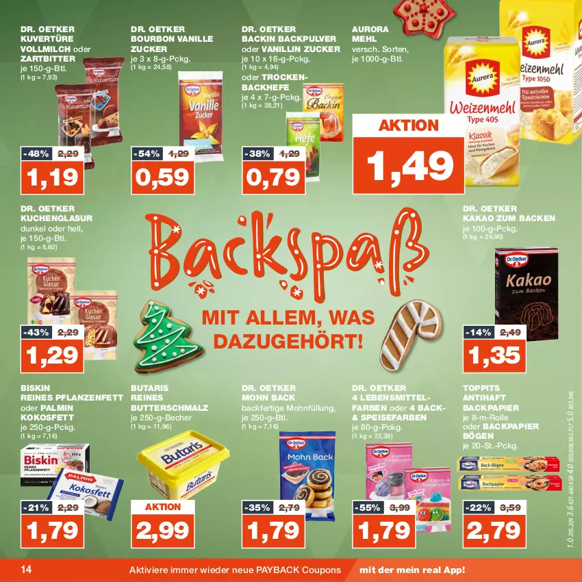 Aktueller Prospekt Real - von 06.11 bis 11.11.2023 - strona 14 - produkty: Becher, bourbon, bourbon vanille, butter, Butterschmalz, coupon, coupons, Dr. Oetker, eis, Hefe, kakao, kokos, Kokosfett, kuchen, lebensmittel, Lebensmittelfarbe, malz, mehl, milch, papier, payback, pflanze, pflanzen, Pflanzenfett, Schmalz, Ti, toppits, vanille, Vanille Zucker, vollmilch, zucker