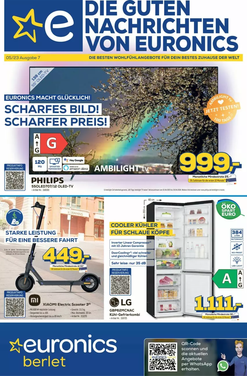 Aktueller Prospekt Euronics - Prospekte - von 10.05 bis 17.05.2023 - strona 1 - produkty: angebot, angebote, eis, elle, LG, linsen, Oled-TV, Philips, scooter, tee, Ti