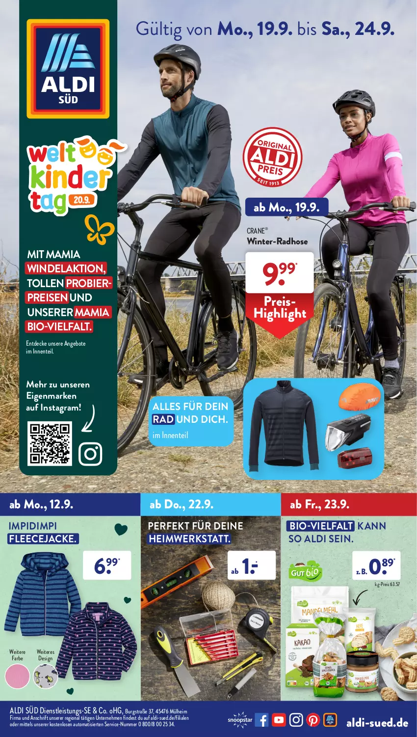 Aktueller Prospekt AldiSud - IN ZWEI WOCHEN - von 19.09 bis 24.09.2022 - strona 1 - produkty: aldi, angebot, angebote, auto, bier, bio, decke, eis, ente, Fleecejacke, hose, Jacke, mam, reis, Ti