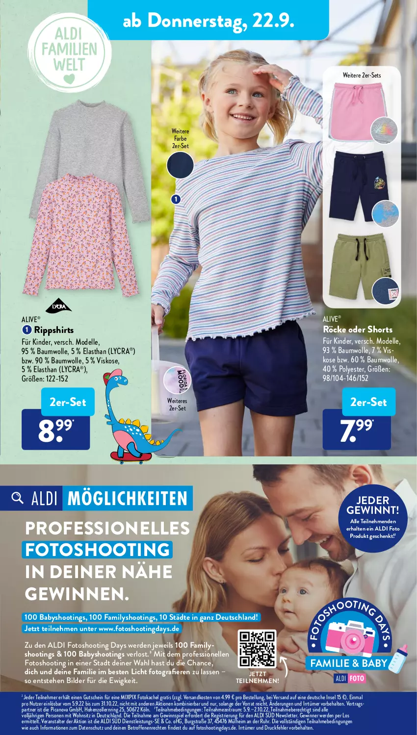 Aktueller Prospekt AldiSud - IN ZWEI WOCHEN - von 19.09 bis 24.09.2022 - strona 17 - produkty: aldi, Bau, baumwolle, dell, eis, elle, erde, gewinnspiel, gutschein, Kinder, Mode, ndk, ring, Röcke, shirt, shirts, shorts, Ti, uhr, wolle