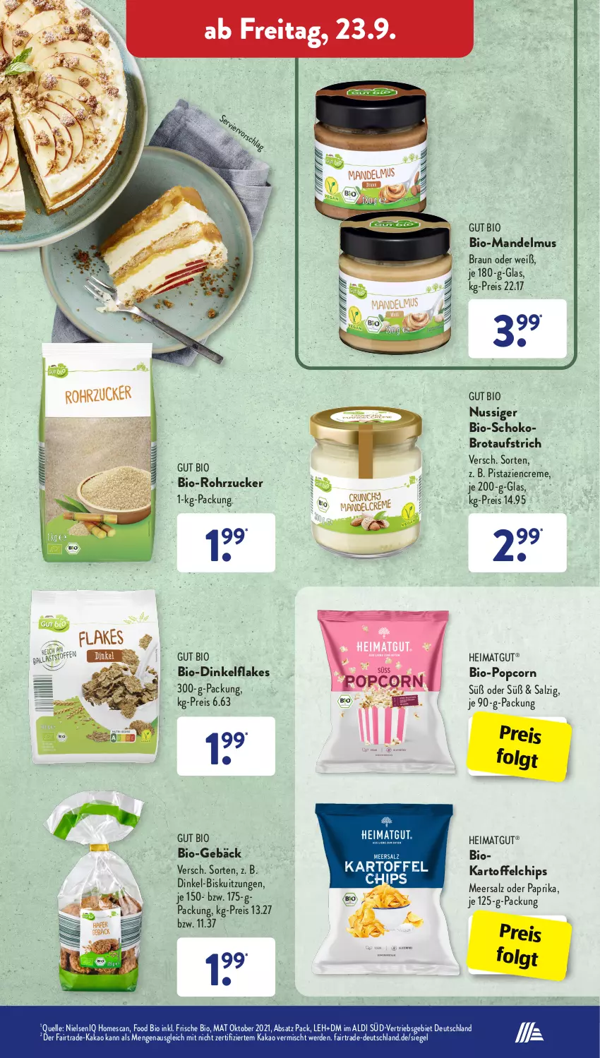 Aktueller Prospekt AldiSud - IN ZWEI WOCHEN - von 19.09 bis 24.09.2022 - strona 27 - produkty: aldi, aufstrich, bio, braun, brot, brotaufstrich, chips, creme, eis, elle, erde, flakes, kakao, kartoffel, kartoffelchips, LG, mandel, Mandelmus, meersalz, nuss, paprika, pistazien, popcorn, reis, rohrzucker, salz, schoko, Ti, zucker