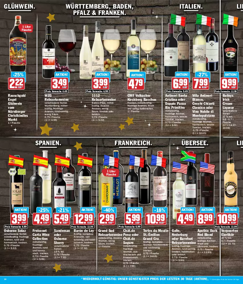 Aktueller Prospekt Aez - Prospekte - von 27.11 bis 02.12.2023 - strona 14 - produkty: ACC, Bad, baileys, Berger, bio, chia, chianti, classico, doppio passo, eier, eierlikör, eis, Engel, ente, finesse, flasche, freixenet, frucht, gallo, Glühwein, grand sud, irish cream, Kindle, likör, lion, liqueur, monte, Montepulciano, nederburg, nürnberger, olaz, osborne, passo, primitivo, rebsortenweine, reis, saft, Ti, verpoorten, wein, weine, ZTE