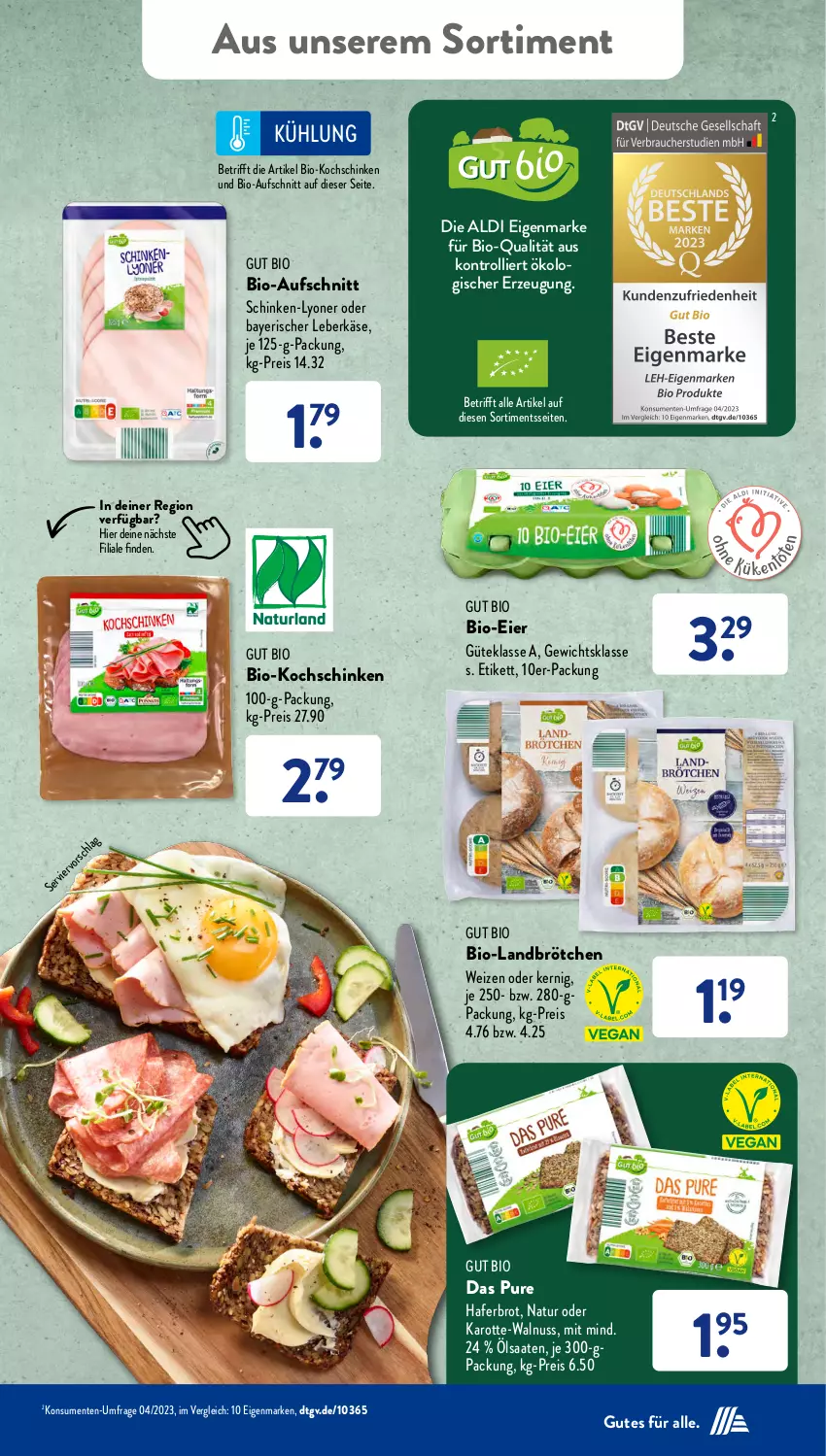 Aktueller Prospekt AldiSud - IN ZWEI WOCHEN - von 15.01 bis 20.01.2023 - strona 24 - produkty: aldi, aufschnitt, bio, brot, brötchen, eier, eis, ente, hafer, Käse, kochschinken, leberkäs, leberkäse, lyoner, natur, nuss, reis, schinken, Ti, trolli, walnuss, Yo