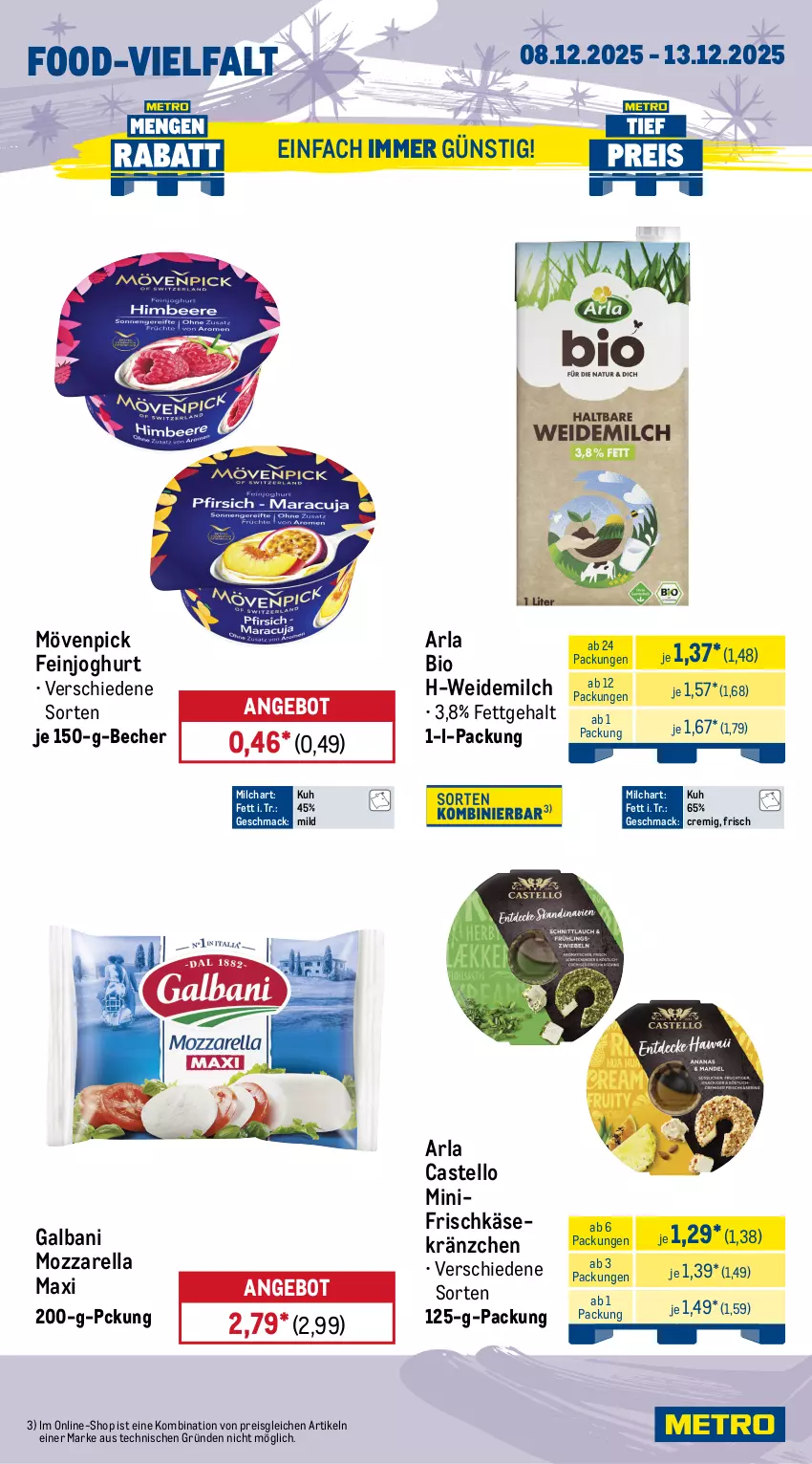 Aktueller Prospekt Metro - Wochen-Angebote - von 08.12 bis 13.12.2025 - strona 10 - produkty: angebot, arla, auer, Becher, beutel, bio, cherrytomaten, eis, erdnüsse, feinjoghurt, frischkäse, galbani, Gemüsezwiebel, joghur, joghurt, jumbo, Käse, mac, milch, mövenpick, mozzarella, obst, reis, rel, Ti, tomate, tomaten, weidemilch, zwiebel, zwiebeln