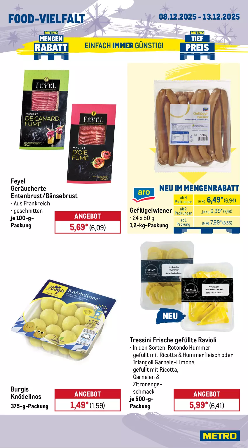 Aktueller Prospekt Metro - Wochen-Angebote - von 08.12 bis 13.12.2025 - strona 11 - produkty: angebot, barilla, bertolli, bohne, coca-cola, cola, coupon, dallmayr, dallmayr prodomo, eis, ente, Entenbrust, flasche, fleisch, Gänsebrust, garnelen, Geflügel, getränk, getränke, gin, Knödel, limo, mac, olive, oliven, olivenöl, olivenöl extra, Palette, pasta, prodomo, ravioli, reis, Ria, ricotta, schnitten, Ti, wiener, zitrone, zitronen