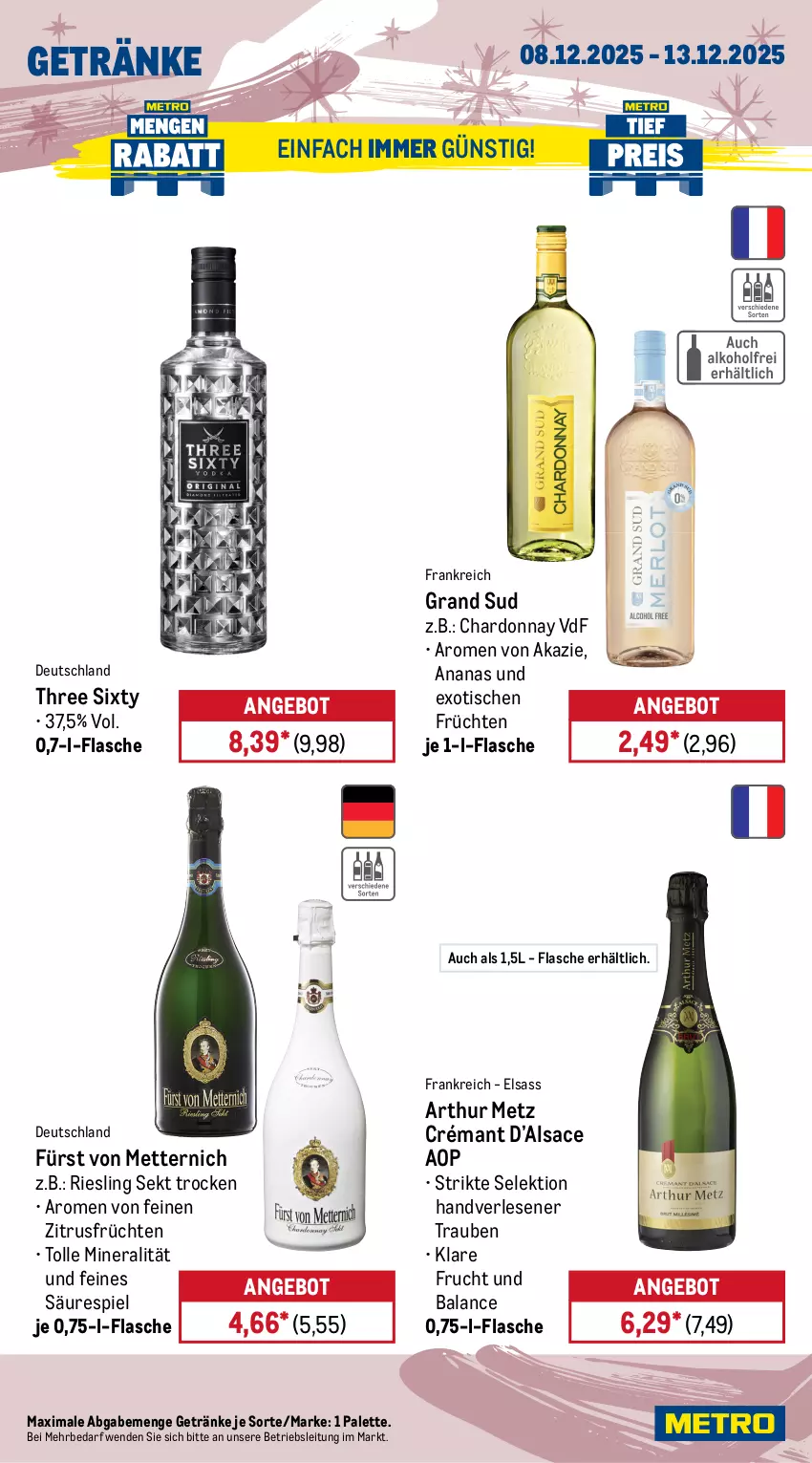Aktueller Prospekt Metro - Wochen-Angebote - von 08.12 bis 13.12.2025 - strona 17 - produkty: akku, ananas, angebot, Behälter, chardonnay, eis, elle, Finish, flasche, frucht, früchte, früchten, fürst von metternich, geschirr, geschirrspülmittel, getränk, getränke, grand sud, kraft, Metro, Mett, metternich, Palette, reis, riesling, sac, sekt, spee, spülmittel, teller, Three Sixty, Ti, tisch, trauben, Trockensauger, wc frisch, WC Frisch Kraft Aktiv