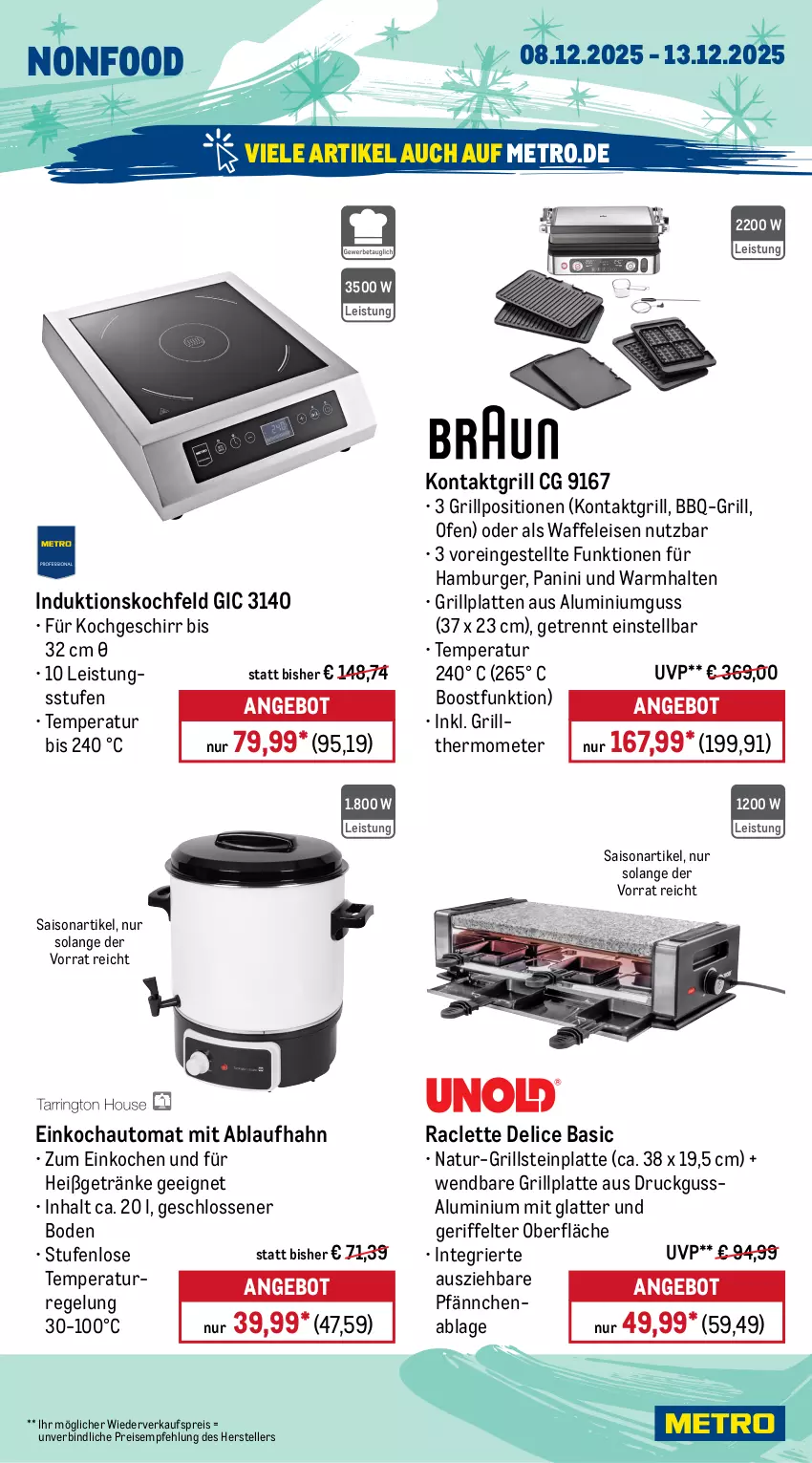 Aktueller Prospekt Metro - Wochen-Angebote - von 08.12 bis 13.12.2025 - strona 22 - produkty: akku, angebot, auto, burger, delice, eis, elle, geschirr, getränk, getränke, grill, grillplatte, hamburger, handmixer, induktionskochfeld, kochfeld, kontaktgrill, küche, Küchen, küchenmaschine, latte, Metro, Mixer, natur, Ofen, reis, schoko, schokolade, sonderposten, teller, thermometer, Ti, Vakuumierer, Waage, Waffeleisen
