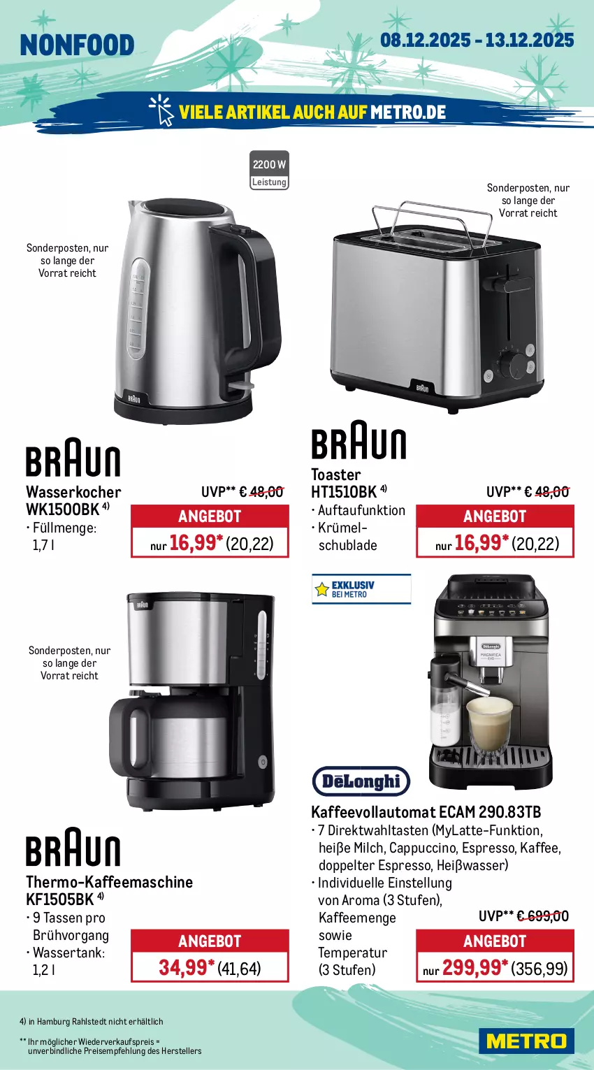 Aktueller Prospekt Metro - Wochen-Angebote - von 08.12 bis 13.12.2025 - strona 23 - produkty: angebot, auto, backofen, Cap, cappuccino, cin, edelstahl, eis, elle, espresso, geschirr, Gläser, herdarten, kaffee, kaffeemaschine, kaffeevollautomat, Kocher, latte, LG, messer, Metro, mikrowelle, milch, Ofen, pfanne, reis, Ria, ring, sonderposten, spiegel, spülmaschinen, tasse, teller, Ti, toast, toaster, usb, wasser, wasserkocher, wassertank, wein, Weißwein