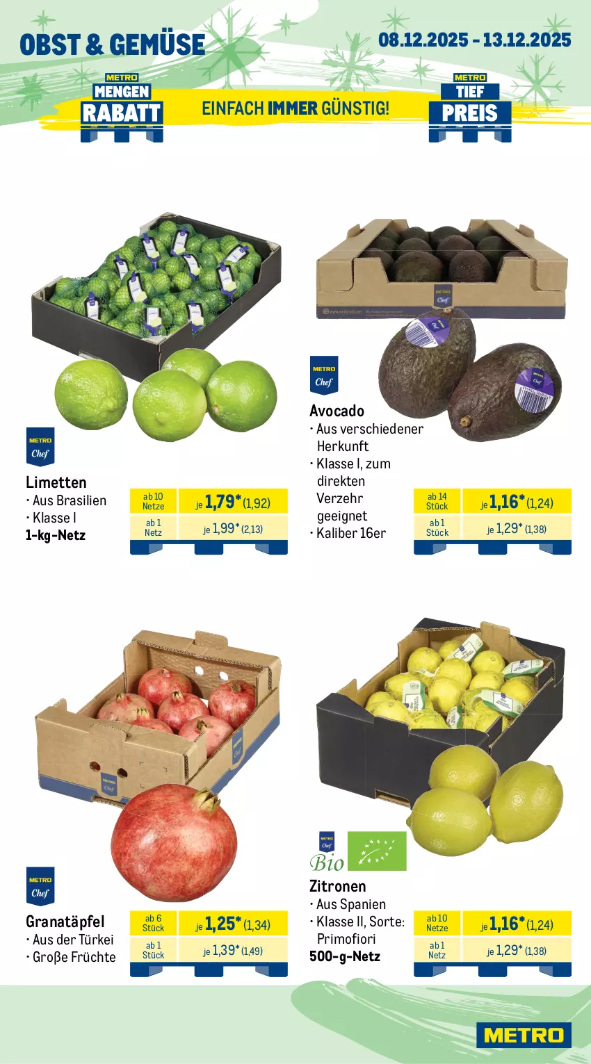 Aktueller Prospekt Metro - Wochen-Angebote - von 08.12 bis 13.12.2025 - strona 8 - produkty: angebot, avocado, Becher, eis, fisch, fische, Fischer, fleisch, frischfisch, früchte, grana, Granatäpfel, lachs, limette, limetten, meeresfrüchte, Metro, Mett, metten, Nordsee, obst, Rana, Räucherlachs, salat, salz, Schere, schott, Ti, tisch, zitrone, zitronen