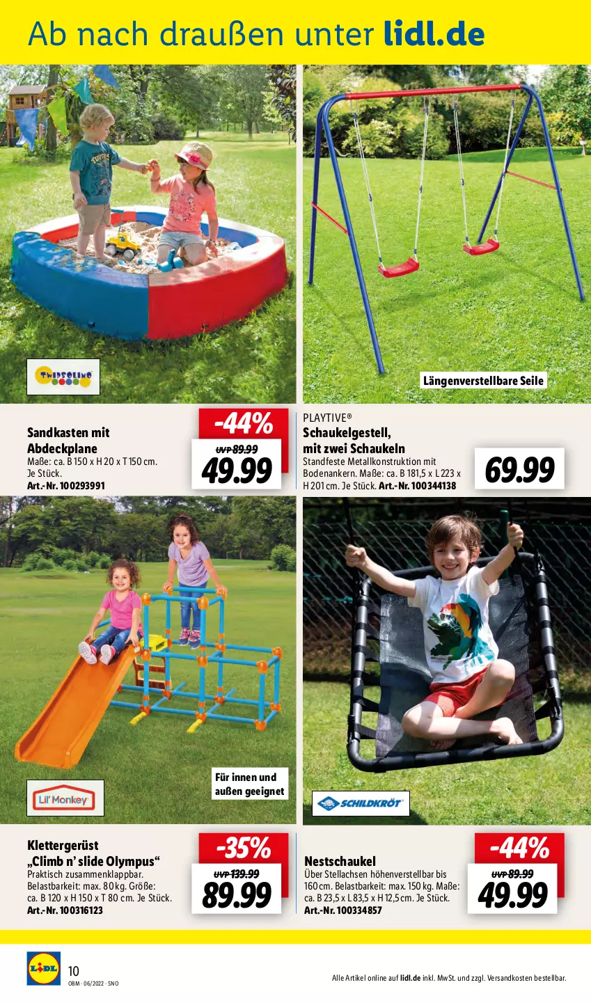 Aktueller Prospekt Lidl - Aktuelle Onlineshop-Highlights - von 01.06 bis 30.06.2022 - strona 10 - produkty: abdeckplane, LG, ndk, Sandkasten, Schaukel, Ti, tisch