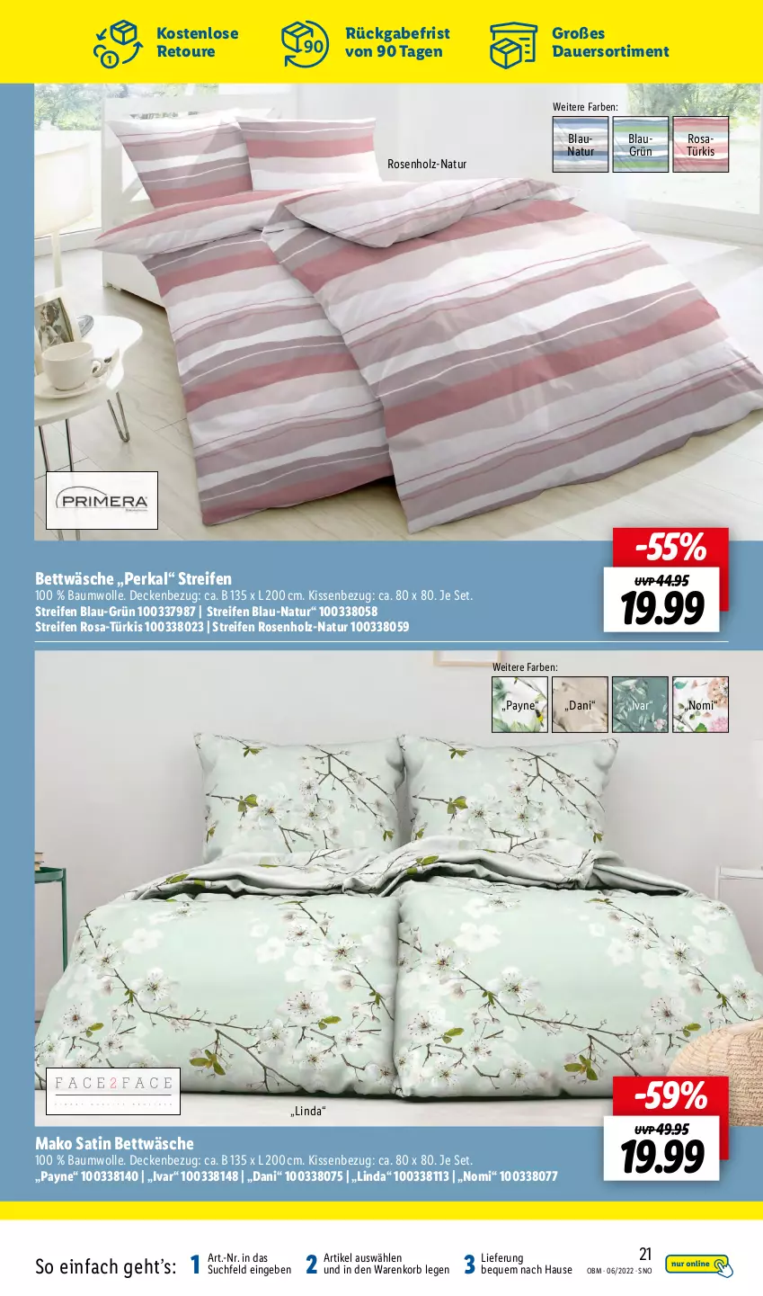 Aktueller Prospekt Lidl - Aktuelle Onlineshop-Highlights - von 01.06 bis 30.06.2022 - strona 21 - produkty: auer, Bau, baumwolle, bett, bettwäsche, decke, Holz, kissen, Kissenbezug, korb, natur, reifen, rosen, Ti, wolle