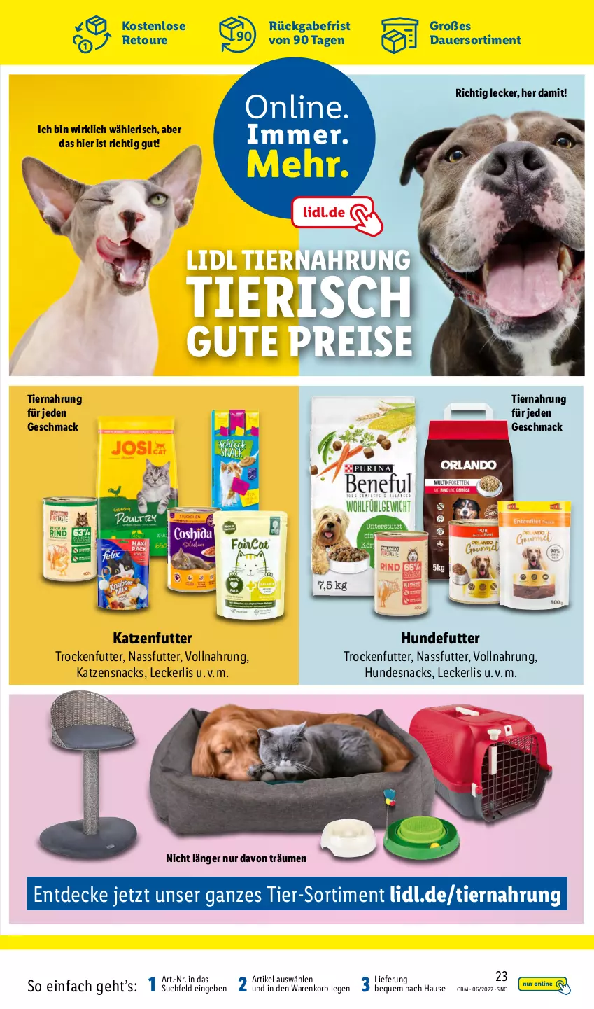 Aktueller Prospekt Lidl - Aktuelle Onlineshop-Highlights - von 01.06 bis 30.06.2022 - strona 23 - produkty: auer, decke, eis, hundesnack, hundesnacks, katzenfutter, katzensnack, katzensnacks, korb, mac, nassfutter, reis, snack, snacks, Ti, tiernahrung, trockenfutter