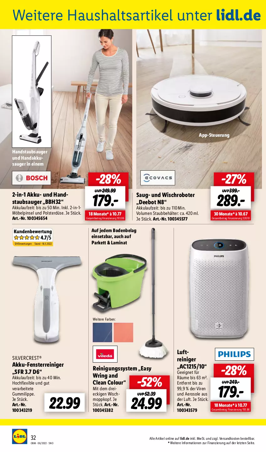 Aktueller Prospekt Lidl - Aktuelle Onlineshop-Highlights - von 01.06 bis 30.06.2022 - strona 32 - produkty: akku, Behälter, fenster, handstaubsauger, laminat, Luftreiniger, möbel, ndk, Pinsel, reiniger, Reinigung, ring, silvercrest, staubsauger, Ti, Wischmopp, ZTE