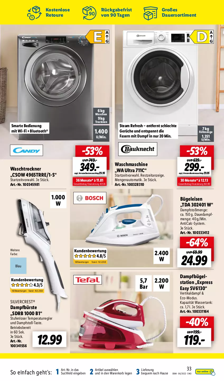 Aktueller Prospekt Lidl - Aktuelle Onlineshop-Highlights - von 01.06 bis 30.06.2022 - strona 33 - produkty: auer, auto, bügel, Bügeleisen, Bügelstation, bürste, dampfbügelstation, eis, korb, ndk, silvercrest, Ti, Trockner, waschmaschine, waschtrockner, wasser, wassertank