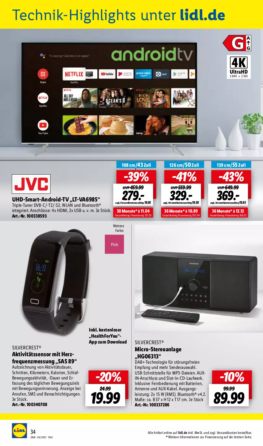 Aktueller Prospekt Lidl - Aktuelle Onlineshop-Highlights - von 01.06 bis 30.06.2022 - strona 34 - produkty: auer, batterie, batterien, dvb, eis, elle, fernbedienung, HDMI, Mp3, ndk, silvercrest, Ti, tuner, uhd, usb, Yo, ZTE