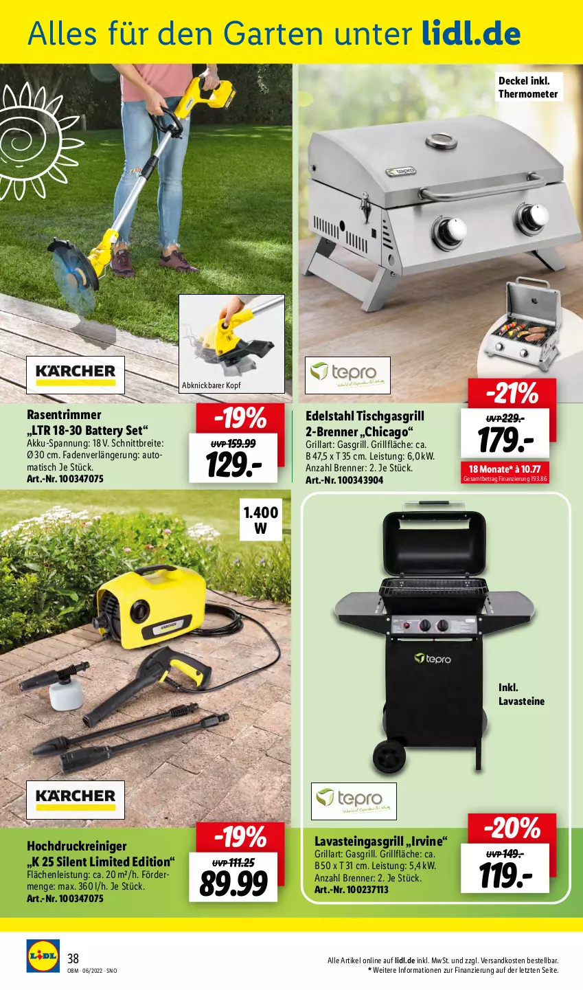 Aktueller Prospekt Lidl - Aktuelle Onlineshop-Highlights - von 01.06 bis 30.06.2022 - strona 38 - produkty: akku, auto, Brei, decke, Deckel, edelstahl, eis, Garten, gasgrill, grill, grillfläche, hochdruckreiniger, ndk, rasen, rasentrimmer, reiniger, thermometer, Ti, tisch, ZTE