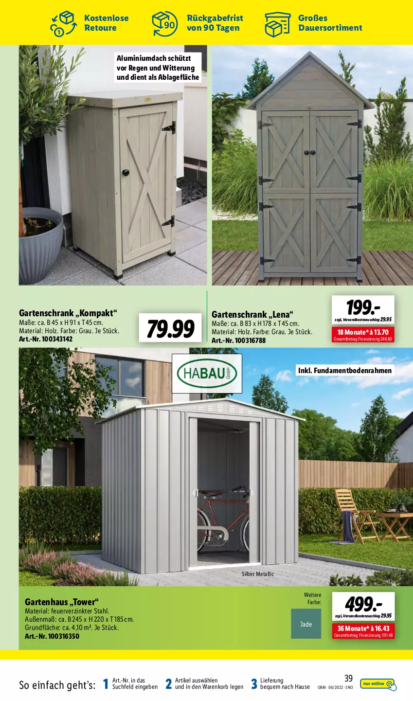 Aktueller Prospekt Lidl - Aktuelle Onlineshop-Highlights - von 01.06 bis 30.06.2022 - strona 39 - produkty: auer, Garten, Gartenhaus, Holz, korb, ndk, Ria, Schrank, Ti