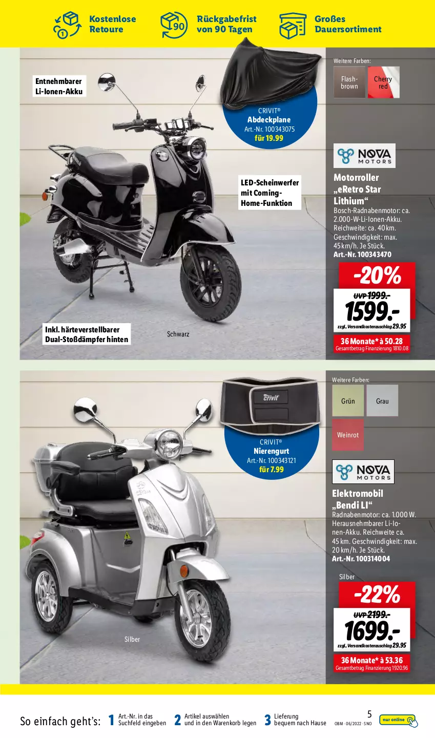 Aktueller Prospekt Lidl - Aktuelle Onlineshop-Highlights - von 01.06 bis 30.06.2022 - strona 5 - produkty: abdeckplane, akku, auer, bosch, crivit, Elektro, korb, Motorroller, ndk, Roller, Ti, wein