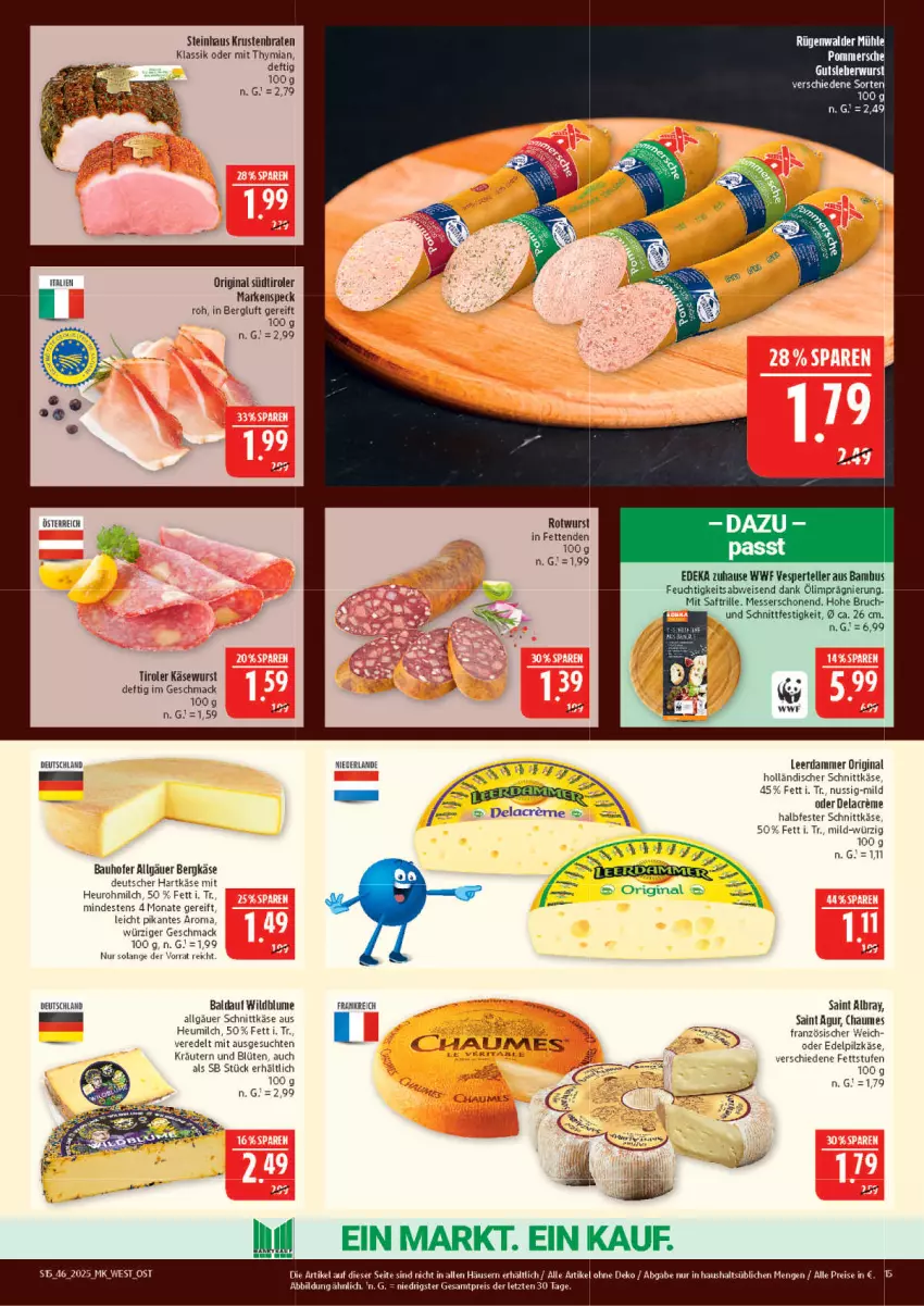 Aktueller Prospekt Marktkauf - Prospekt - von 09.11 bis 15.11.2025 - strona 15 - produkty: albray, Bau, Blüte, braten, chaumes, deka, eis, elle, gin, gutsleberwurst, halbfester schnittkäse, hartkäse, Heu, heumilch, holländischer schnittkäse, Käse, Käsewurst, kräuter, kräutern, krustenbraten, leberwurst, leerdammer, LG, mac, messer, milch, nuss, Pommersche, reis, Rotwurst, saft, Saint Agur, saint albray, schnittkäse, Speck, steinhaus, südtiroler, teller, Ti, Wild, wurst, ZTE
