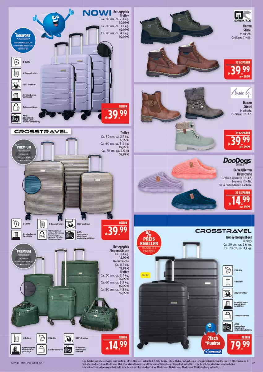 Aktueller Prospekt Marktkauf - Prospekt - von 09.11 bis 15.11.2025 - strona 39 - produkty: eis, gordon, Hausschuhe, reis, reisetasche, schuhe, Sport, Tasche, Ti, trolley