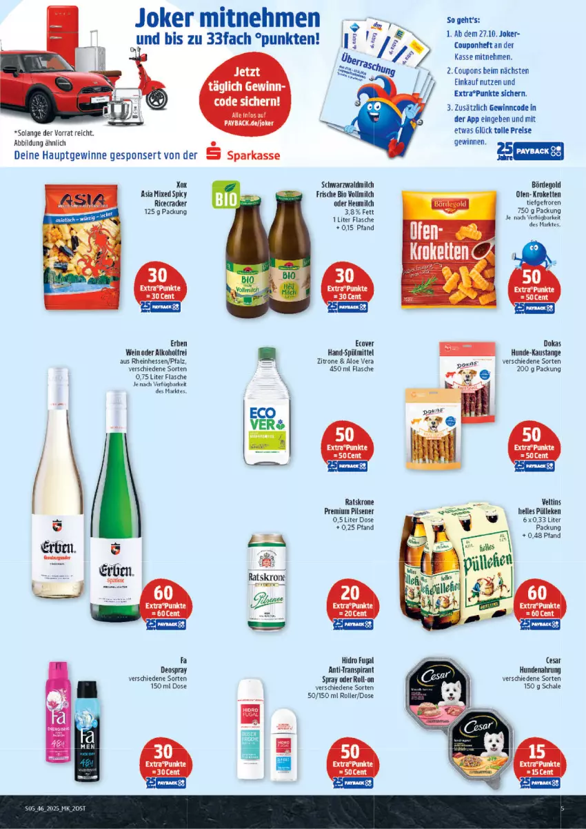 Aktueller Prospekt Marktkauf - Prospekt - von 09.11 bis 15.11.2025 - strona 5 - produkty: alkohol, aloe vera, aust, bio, coupon, coupons, cracker, deo, deospray, eis, elle, flasche, Heu, heumilch, hundenahrung, Kette, Kroketten, krone, milch, Ofen, Parka, payback, perlen, pils, pilsener, premium pils, reis, roll-on, Roller, Schal, Schale, spülmittel, Ti, veltins, vollmilch, wein, zitrone