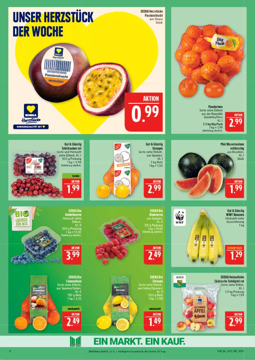 Aktueller Prospekt Marktkauf - Prospekt - von 09.11 bis 15.11.2025 - strona 8 - produkty: banane, bananen, deka, discount, eis, fleisch, frucht, mandarine, mandarinen, melone, orange, orangen, passionsfrucht, reis, sac, tafeltrauben, Ti, trauben, wasser, wassermelone, ZTE