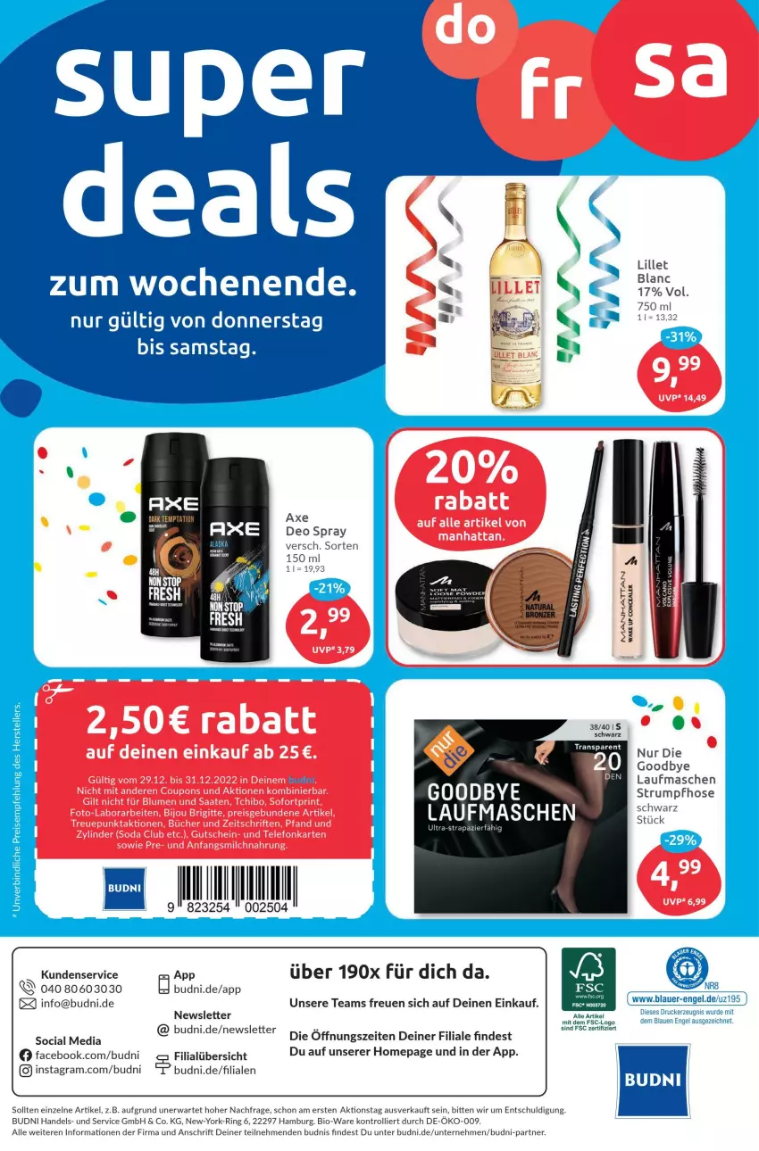 Aktueller Prospekt Budni - Prospekte - von 27.12 bis 31.12.2022 - strona 12 - produkty: auer, axe, bio, deo, deo spray, eis, elle, Engel, lillet, Omep, reis, ring, teller, Ti, trolli, Yo