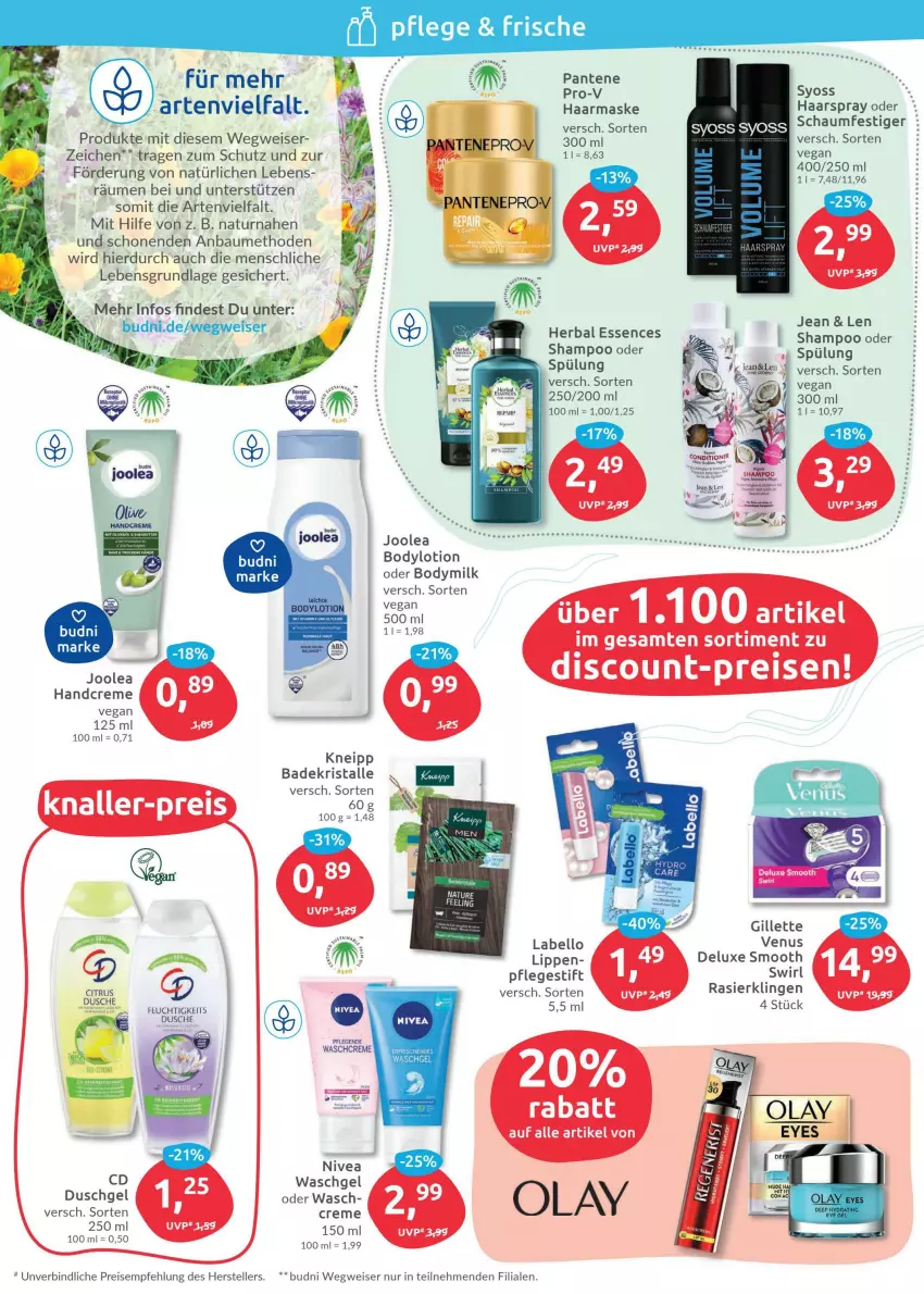 Aktueller Prospekt Budni - Prospekte - von 07.02 bis 12.02.2022 - strona 2 - produkty: Bad, Badekristalle, Bau, body, bodylotion, Bodymilk, creme, discount, dusche, duschgel, eis, elle, gillette, haarspray, handcreme, kneipp, Labello, Lotion, Maske, natur, nivea, oder schaumfestiger, pantene, pantene pro-v, pro-v, Rasierklinge, rasierklingen, reis, schaumfestiger, shampoo, spülung, swirl, syoss, teller, Ti, venus, waschgel, Yo