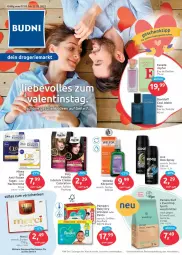 Gazetka promocyjna Budni - Prospekte - Gazetka - ważna od 12.02 do 12.02.2022 - strona 1 - produkty: axe, creme, davidoff, Eau de parfum, eau de toilette, eis, elle, Escada, merci, nachtcreme, nivea, nuss, Palette, pampers, Pants, parfum, Q10, reis, Sport, teller, Ti, waschmittel, weleda, windeln