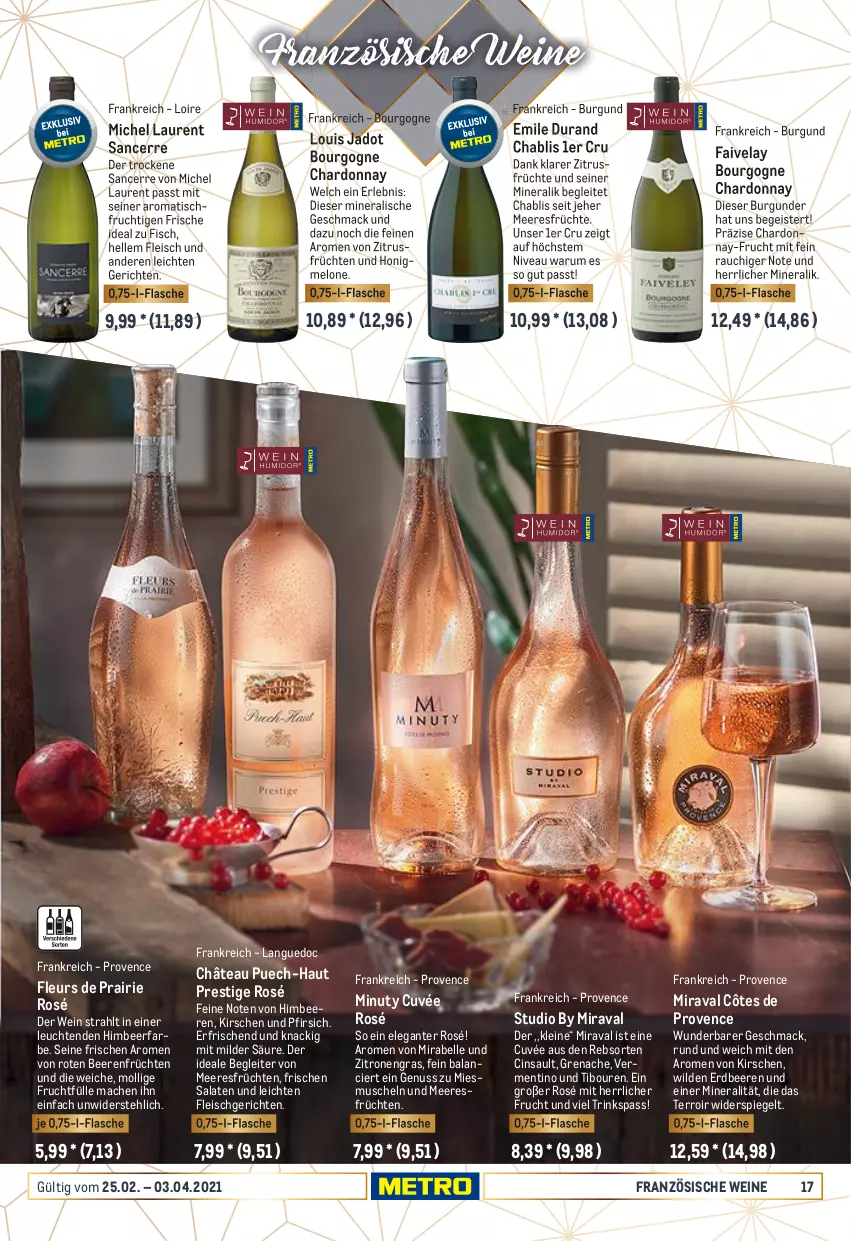 Aktueller Prospekt Metro - Erlesene Tropfen - von 25.02 bis 03.04.2021 - strona 17 - produkty: beere, beeren, Bourgogne, burgunder, chardonnay, cin, Côtes de Provence, cuvée, eis, elle, erdbeere, erdbeeren, fisch, flasche, fleisch, frucht, früchte, früchten, himbeer, himbeere, himbeeren, honig, honigmelone, kirsch, kirsche, kirschen, leine, Leuchte, leuchten, mac, meeresfrüchte, melone, Muscheln, nivea, nuss, pfirsich, Rauch, rum, salat, salate, spiegel, Ti, tisch, wein, weine, Wild, zitrone, zitronen