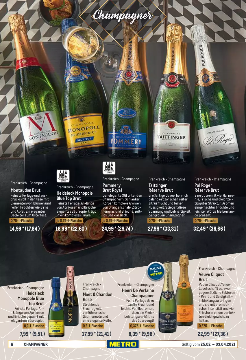 Aktueller Prospekt Metro - Erlesene Tropfen - von 25.02 bis 03.04.2021 - strona 6 - produkty: apfel, aprikose, aprikosen, blume, blumen, brut, champagne, champagner, cuvée, eis, ente, flasche, frucht, früchte, früchten, Henri de Verlaine, kraft, mac, nuss, orange, orangen, perla, reifen, reis, ring, Schal, Schale, spiegel, Ti, tisch, vanille, zitrone, zitronen