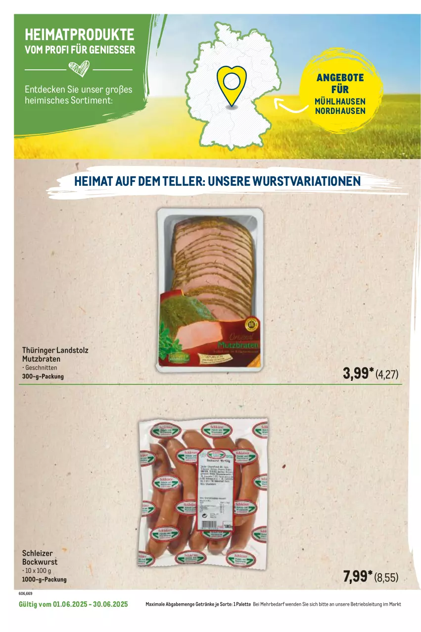 Aktueller Prospekt Metro - Regionaler Flyer - von 01.06 bis 30.06.2025 - strona 100 - produkty: angebot, angebote, bockwurst, braten, decke, elle, getränk, getränke, Palette, Ria, ring, schnitten, teller, Ti, wurst
