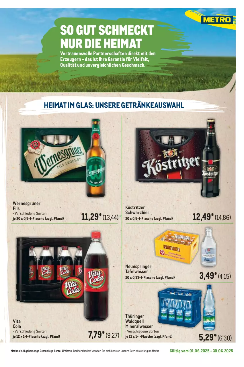 Aktueller Prospekt Metro - Regionaler Flyer - von 01.06 bis 30.06.2025 - strona 101 - produkty: Alwa, bier, cola, flasche, getränk, getränke, köstritzer, mac, mineralwasser, Palette, pils, ring, Ti, vita, Vita C, wasser
