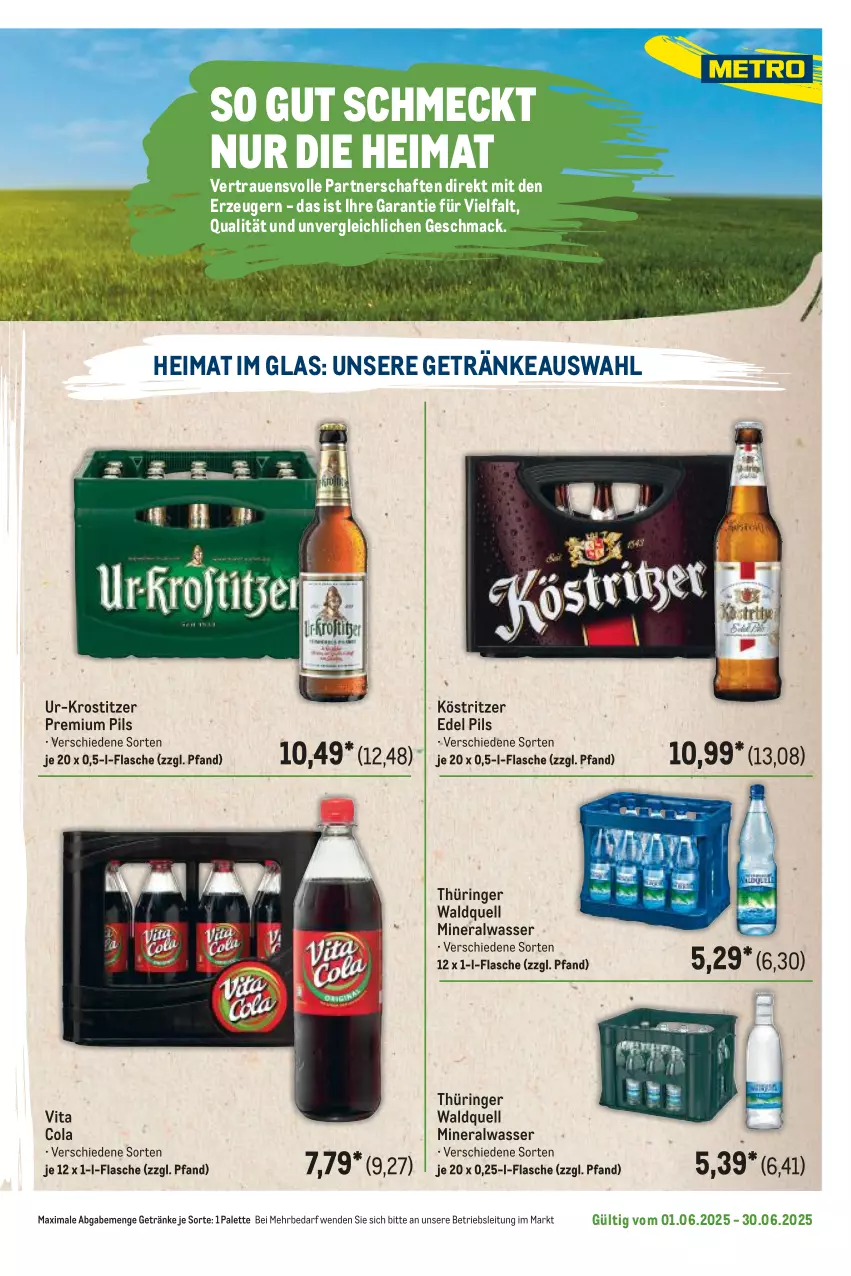 Aktueller Prospekt Metro - Regionaler Flyer - von 01.06 bis 30.06.2025 - strona 103 - produkty: Alwa, cola, flasche, getränk, getränke, köstritzer, mac, mineralwasser, Palette, pils, premium pils, ring, Ti, vita, Vita C, wasser