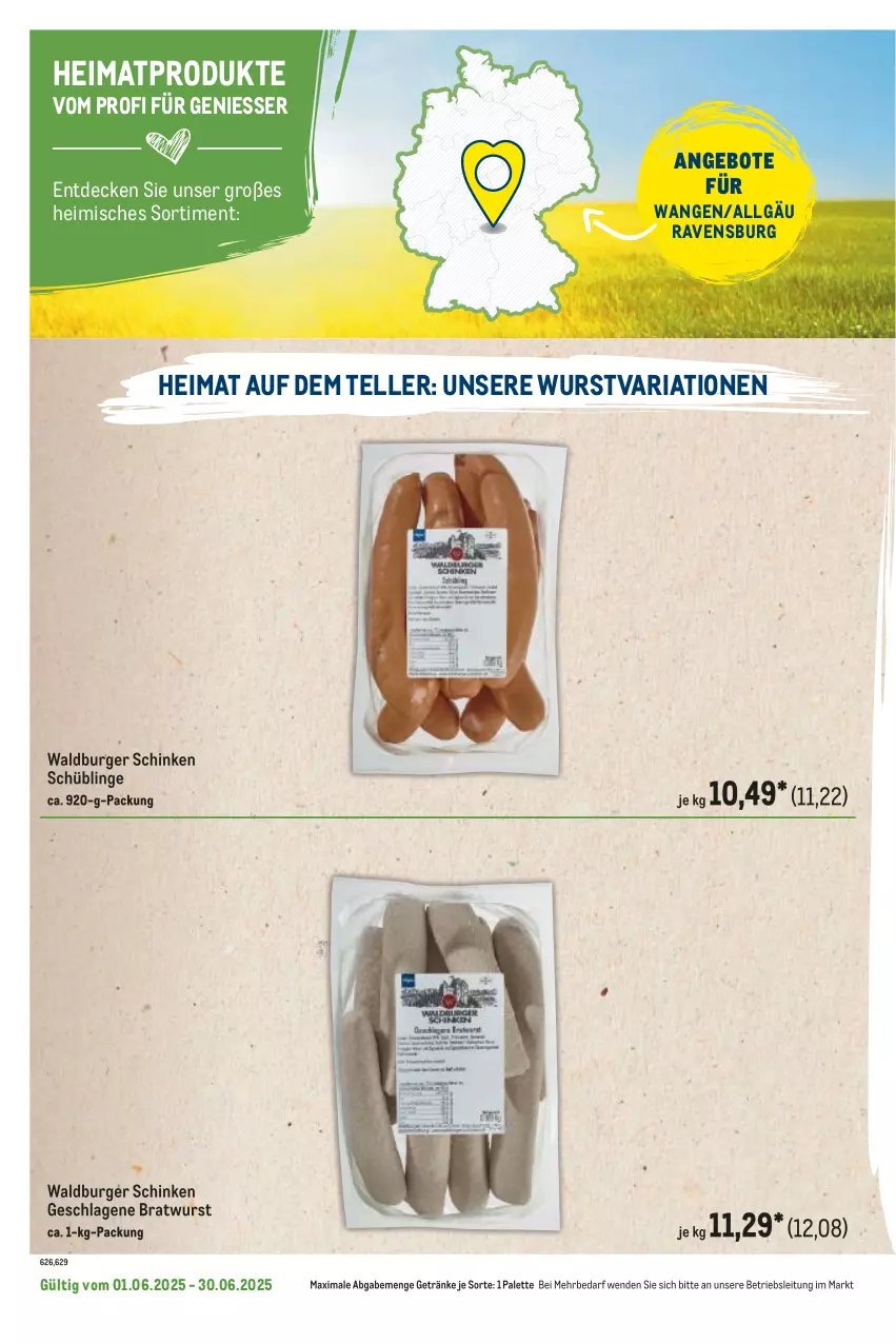 Aktueller Prospekt Metro - Regionaler Flyer - von 01.06 bis 30.06.2025 - strona 104 - produkty: angebot, angebote, bratwurst, burger, decke, elle, getränk, getränke, LG, Palette, Ria, schinken, teller, Ti, wurst